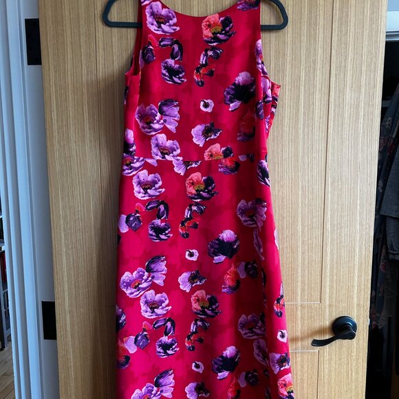 Banana Republic 10 Petite Red Poppy Floral Midi Dress Career Cocktail Party Chic - Picture 2 of 5
